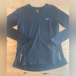 361 Degrees Reflective VNeck Long Sleeve‎ Black Spandex Tee Shirt Women’s M Pre